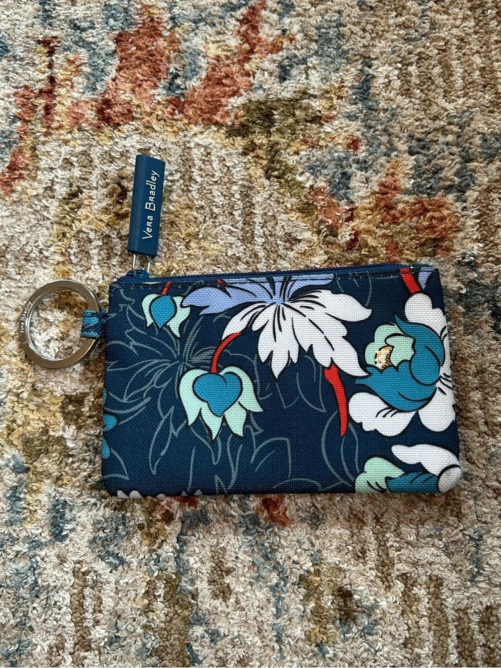 Vera Bradley Navy Floral Zip Key Card Case